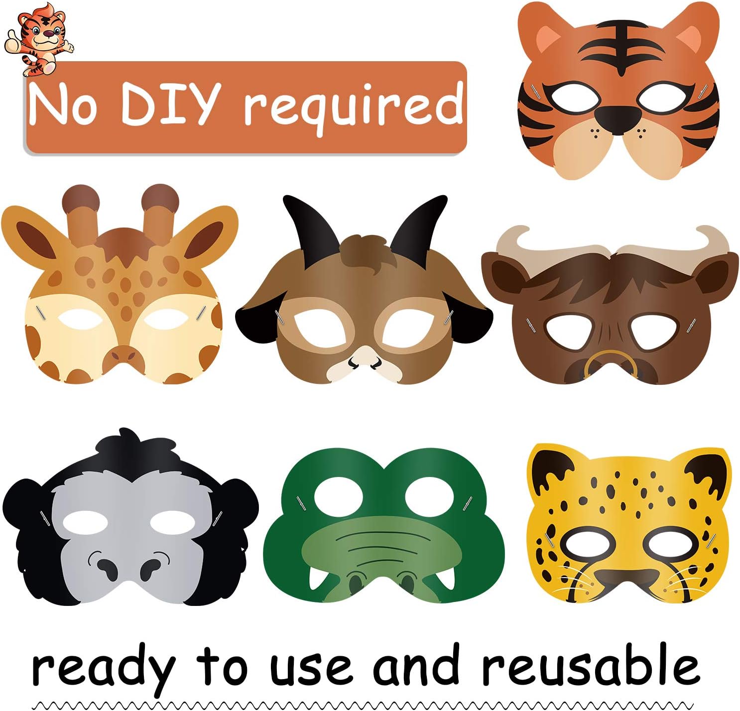 Blulu Safari Animal Masks for Kids Jungle Zoo Animals Cartoon Masks for Woodland Animal Theme Birthday Party Decorations - Image 4
