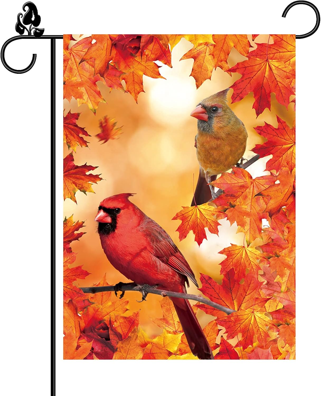 Flags - Male Female Northern Cardinals Fall Garden Flag Leaves Bird Burlap Vertical Double Sided 12.5 x 18 Inch Outdoor Decorations Autumn Yard Decor
