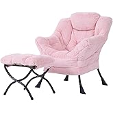 Tiita Lazy Chair with Ottoman, Pink Modern Large Accent Chair, Comfy Leisure Sofa Armchair with Ottoman, Reading Chair with Footrest for Bedroom, Living Room, Dorm Rooms, Plush Pink