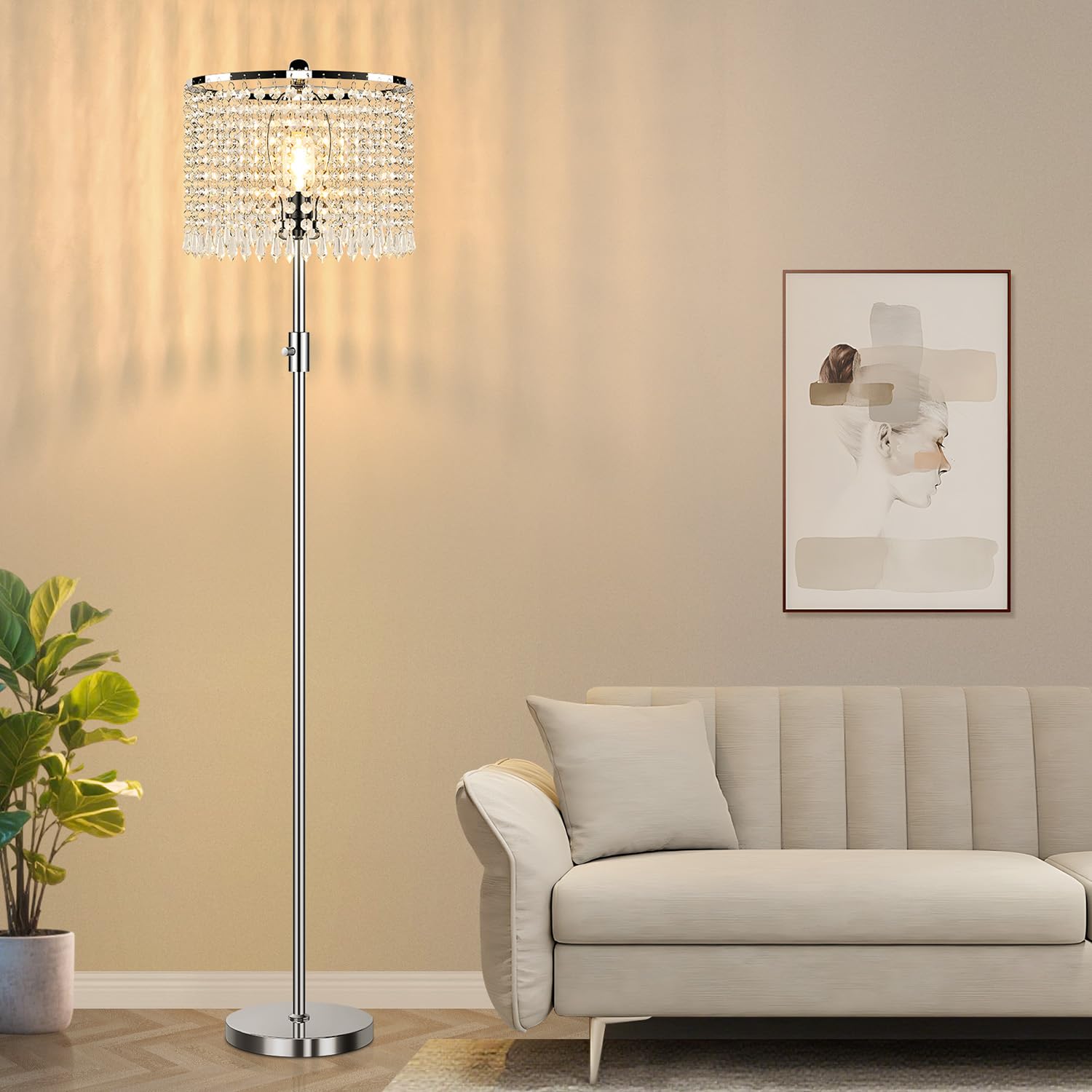 Photo 1 of Yemela ?Upgraded? Floor Lamps for Living Room, 1000LM LED Bulb Included, Dimmable Standing Lamp with Crystal Lampshade, Tall Silver Pole Light for Bedroom Nursery Office Corner Reading