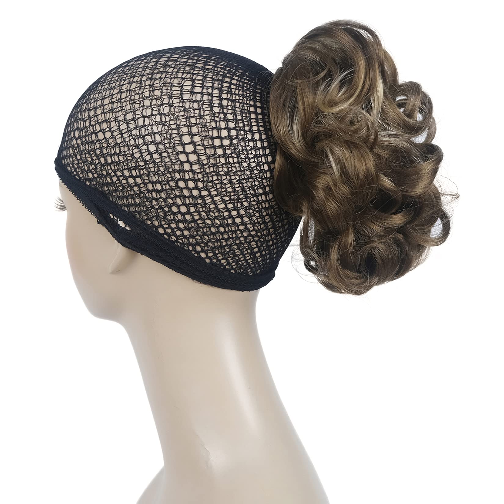 Lydell Short Ponytail Hair Extensions Wavy Curly Synthetic Hairpiece with Jaw Claw (12TT26 Brown Highlighted)