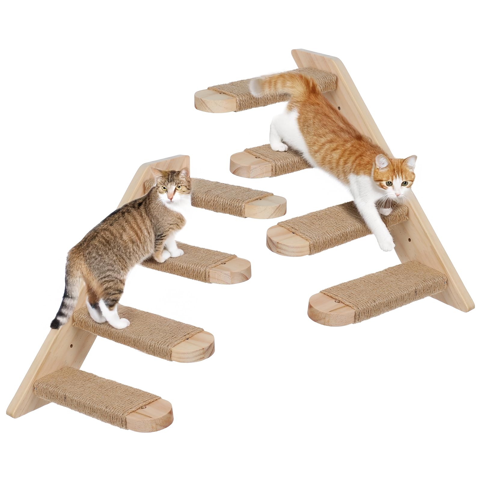 Photo 1 of 2 Pack 4 Steps Cat Wall Shelves, Wood Wall Mounted Stairs with Sisal Rope, Cat Climber/Ladder Furniture Climbing Shelves for Pet Perch & Play