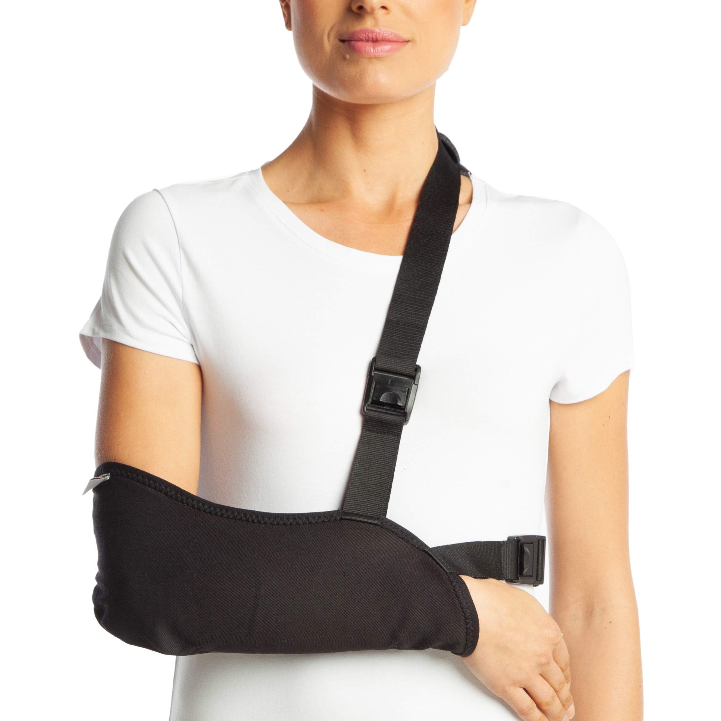 ArmoLine Arm Sling Breathable Gabardine for Adult Black Broken Arm Bandage for Broken Wrist Shoulder immobilizer (S)