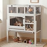 Magazoopet 3-Story Guinea Pig Cage with Stand, Wooden Indoor Habitat | Chew-Resistant Edges, Pull-Out Cleaning Tray, Open Roof Access, Ventilated Wire Panels, Hammock Included, for Small Animals