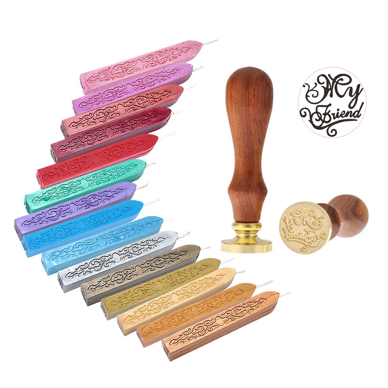 Yoption 15 Pcs Totem Fire Manuscript Sealing Wax Sticks with Wicks and Romantic Seal Stamp for Postage Letter