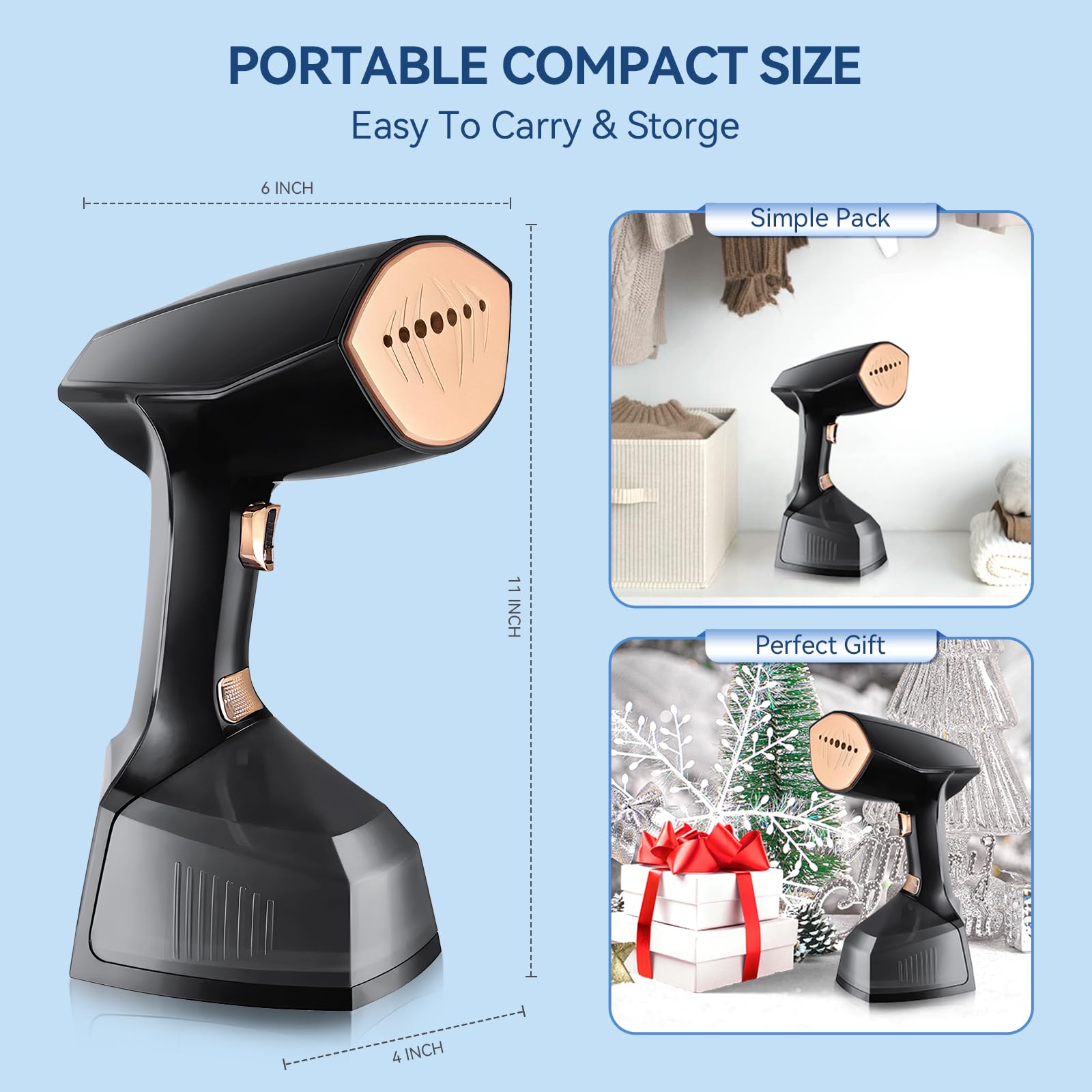 Steamer for Clothes 1800W with 3 Steam Rate, VOUTOORO LCD Display Iron & Steamer 2-in-1, 20S Fast Heat-Up Handheld Garment Fabric Stamer Removable Water Tank for Home Travel