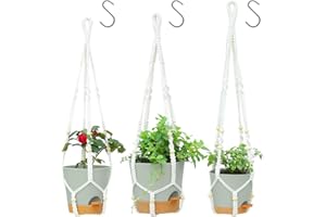 GARDIFE Hanging Planters for Indoor Plants,3Pcs Hanging Basket for Indoor Outdoor Boho Home Decor,Macrame Plant Hanger,35 Inches,4mm, Ivory,Self Watering Planters, 9/8/7.5 Inch,Green&White