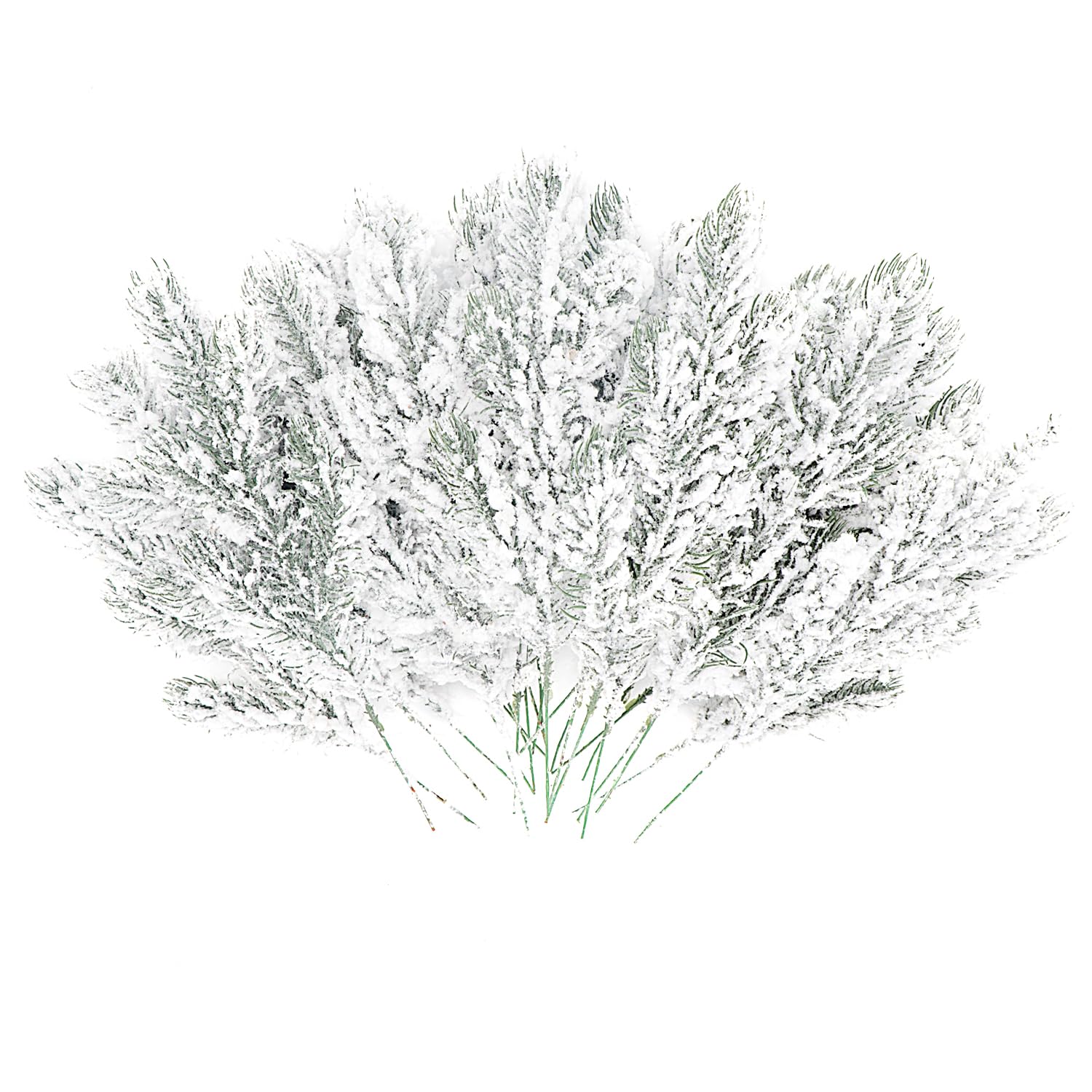 Photo 1 of 20PCS Frosted Artificial Pine Needles Branches 10.6 Inches Christmas Fake Snowy Pine Picks Twigs Winter Sprays Greenery Stems for Christmas Tree DIY Garlands Wreaths Crafts Home Holiday Decorations