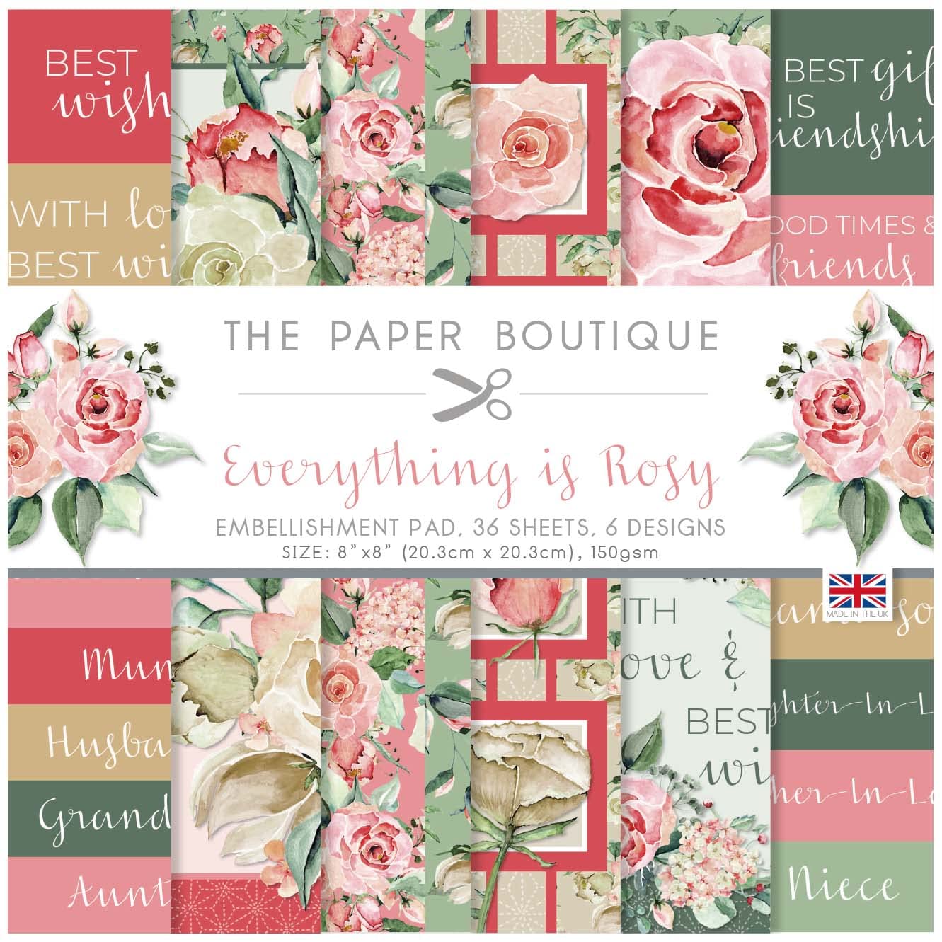 The Paper Boutique - Everything is Rosy - Embellishments Pad, 8 x 8 inches
