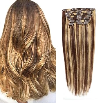 Amazon Com Clip In Real Human Hair Extensions Double Weft