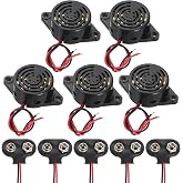 uxcell 5Pcs DC3-24V 100dB 3100Hz Electronic Piezo Buzzer Alarm Sounder Active Continuous Beep Sound with 9V t Type Battery Connector for Motorcycle Golf Car t Vehicles Car Alarm, Black