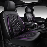CAR PASS Luxury Nappa Leather Front Seat Covers, Water Resistant 3D Foam Seat Covers with Lumbar Support, Breathable Auto Seat Cover Airbag Compatible Universal Fit Sedan SUV Van Truck, Black Purple