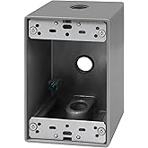 ENERLITES Weatherproof Outlet Box with Three 1/2-in Threaded Outlets, Outdoor Electrical Box, 3 Holes 0.50” Each, 1-Gang, 4.5