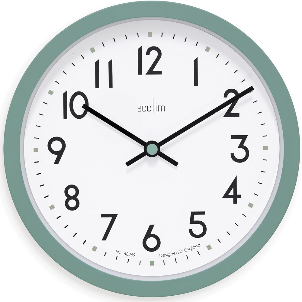 Acctim Elstow 22845 Wall Clock Meadow Green 20cm Retro Style