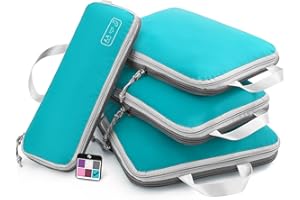 OlarHike 4 Set Compression Packing Cubes for Suitcases, Travel Essentials, Lightweight Luggage Travel Organizer Bags, Expandable Travel Cubes for Carry-on Suitcases (Cyan)