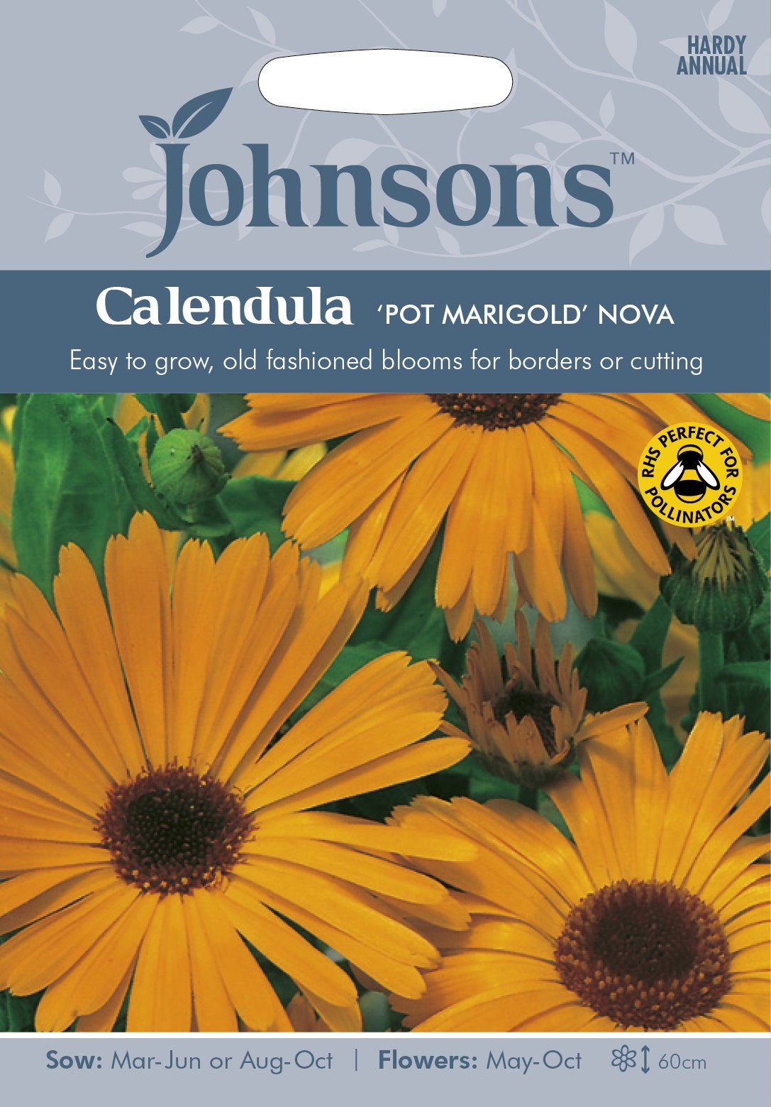 Johnsons 22312 Flower Seeds, Calendula Pot Marigold Nova, Yellow