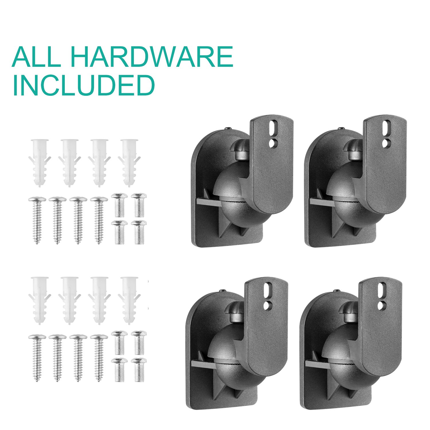 WALI Speaker Wall Mounts, Bookshelf Speaker Wall Mount Brackets, Surround Sound Speaker Mounts, Hold up to 7.7 lbs, (SWM402), 4 Pack, Black