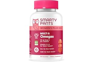SmartyPants Multivitamin Gummy for Women 50 and Over - Improved Formula: Omega 3 (DHA/EPA), Methylfolate, CoQ10, Vitamin D3, C, Vitamin B12, B6, A, K, Biotin, Gluten Free, 90 Count (30 Day Supply)