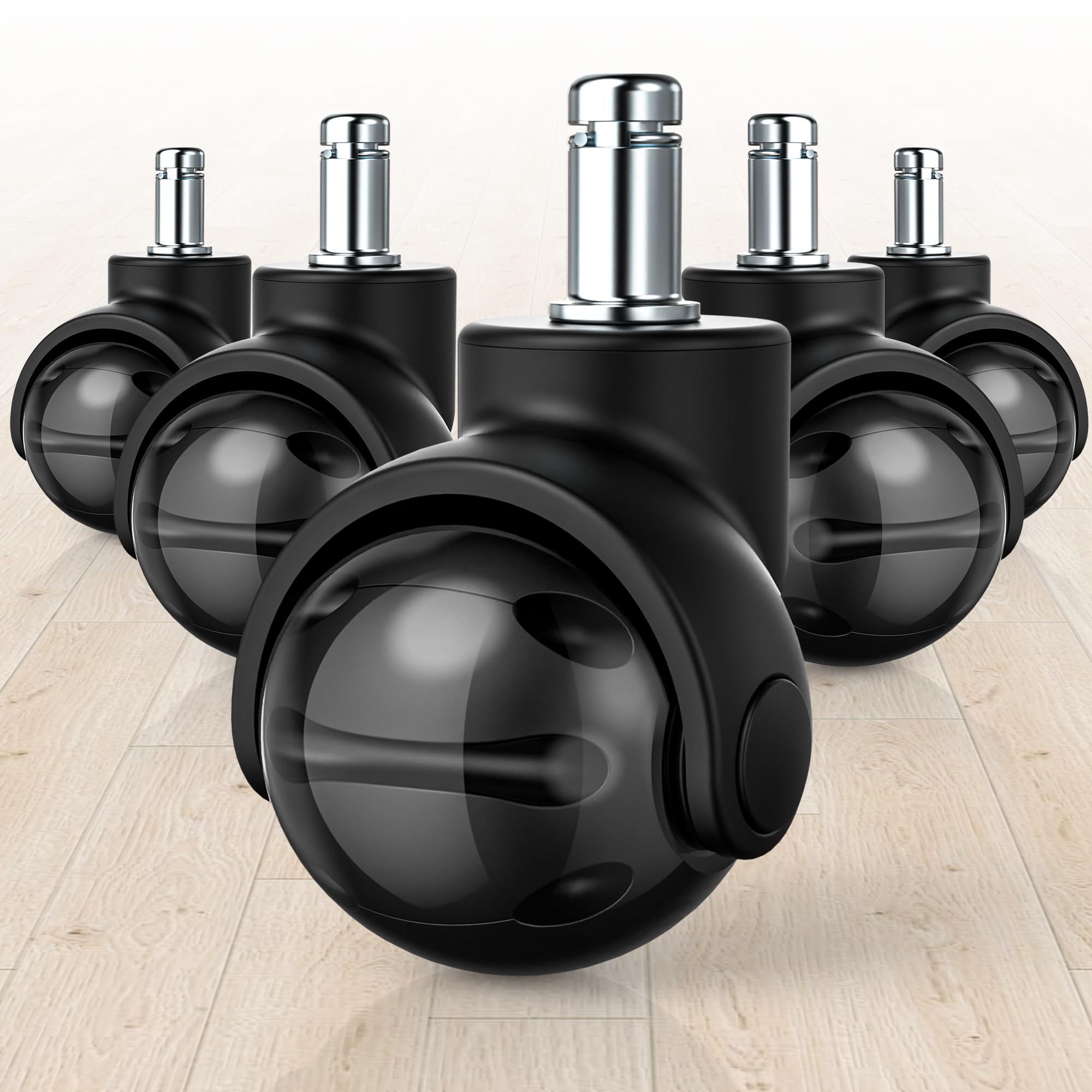 WEWILL Office Chair Castors, 11 x 22 mm Wheels for Office Chairs, Replacement Wheels for Office Chairs on Carpet and Parquet Floors, Durable Office Chair Castors Replace Floor Mats, Set of 5 (Black)