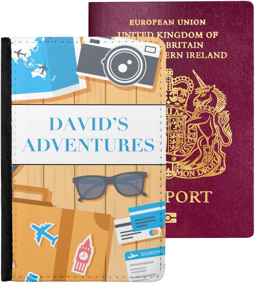 Personalised Name Travel Adventures Passport Cover Holder Wallet - Any Name Custom Passports Initials Travel Accessory Vacation Holiday Luggage Case