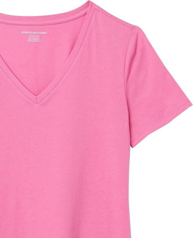 Maglietta con Scollo a v a Maniche Corte Vestibilità Regolare Donna, Pacco da 2, Rosa/Blu Marino, M