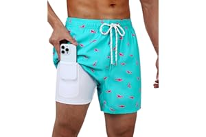 Gleeease Swim Trunks Mens 5 Inch Inseam Compression Liner Short Men Bathing Suit Lined Swimming Shorts Men's Swim Suits