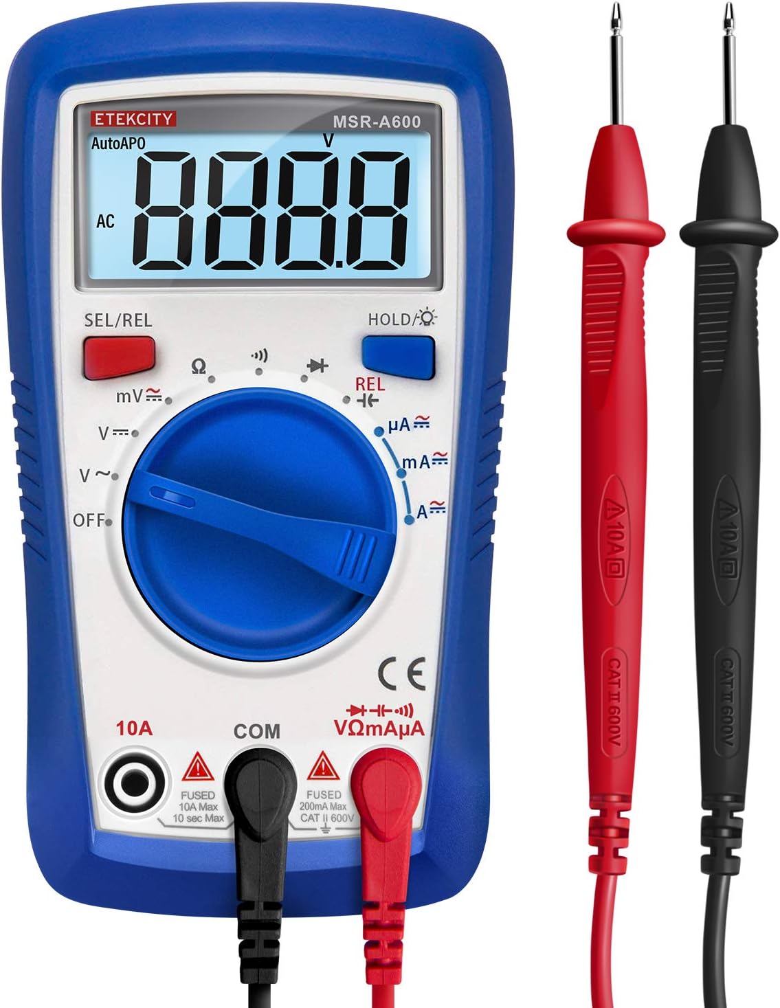 Etekcity Digital Multimeter Auto Ranging Voltage Tester Volt Ohm Amp Meter With Continuity Diode Capacitance And Resistance Test Blue Msr A600