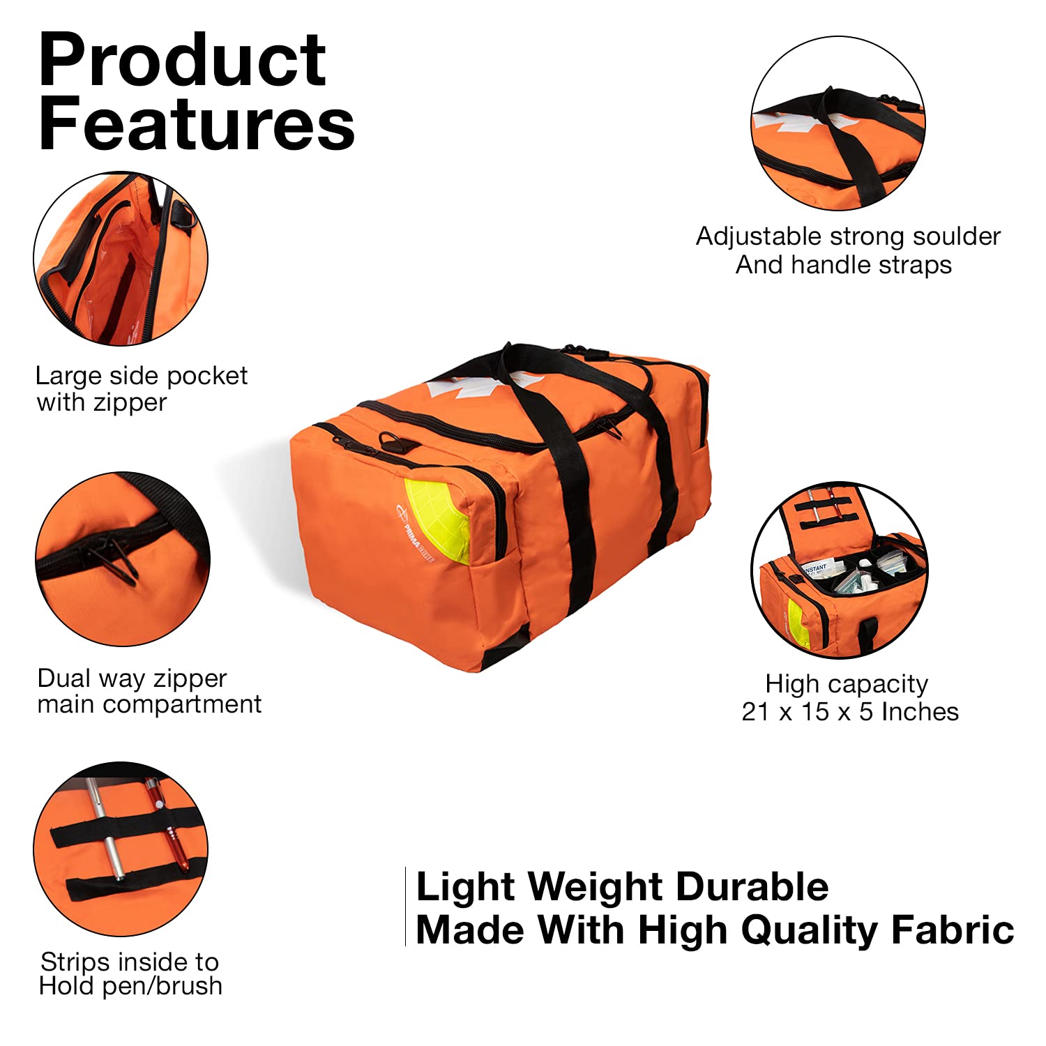Primacare KB-4135-O First Responder Bag for Trauma, Professional Compartment Kit Carrier for Emergency Medical Supplies, Orange, 21x15x5 inches: First Aid Kits: Health & Personal Care
