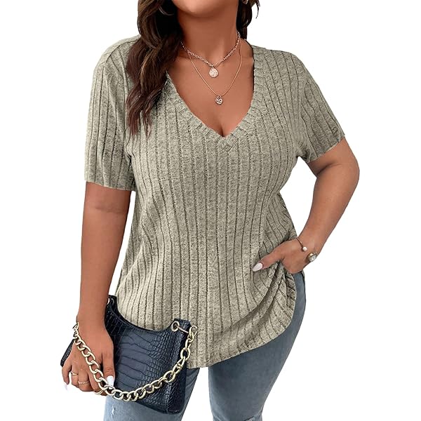 BELAROI Plus Size Tops For Woen Suer Casual Shirts Button V-Neck