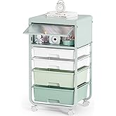 SYKIARIOL Utility-Rolling-Storage-Drawer-Craft-Cart-Organizers with 4 Drawers & Dust-proof Door for Kid Craft Art Room,Bedroom,Home Office, 4 Tiers Drawer cart, Green