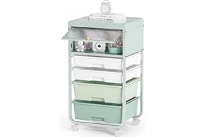 SYKIARIOL Utility-Rolling-Storage-Drawer-Craft-Cart-Organizers with 4 Drawers & Dust-proof Door for Kid Craft Art Room,Bedroom,Home Office, 4 Tiers Drawer cart, Green