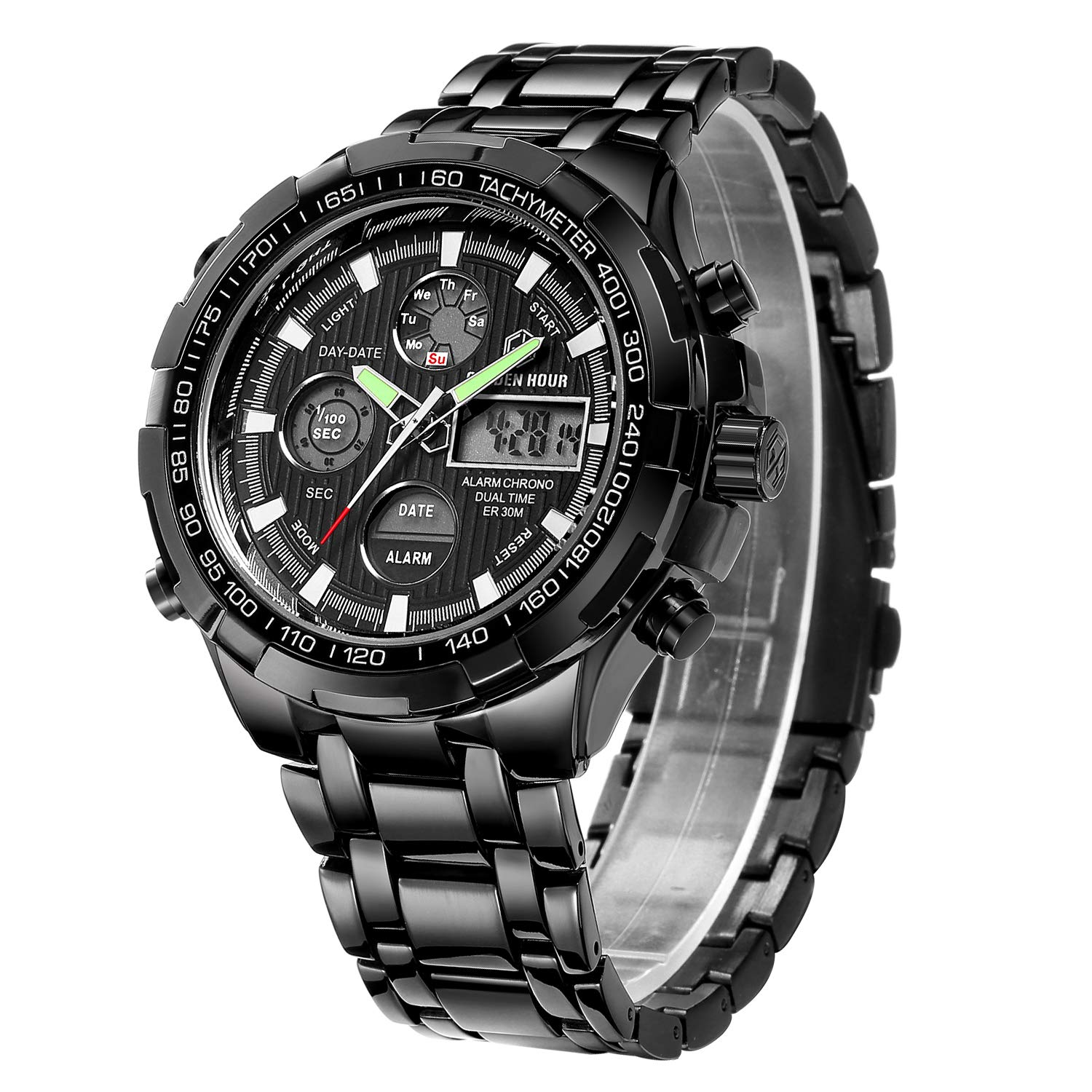 Affute Men's Digital Quartz Analog Sport Watches for Men Chronograph Large Face Stainless Steel Waterproof Wrist Watch in Black