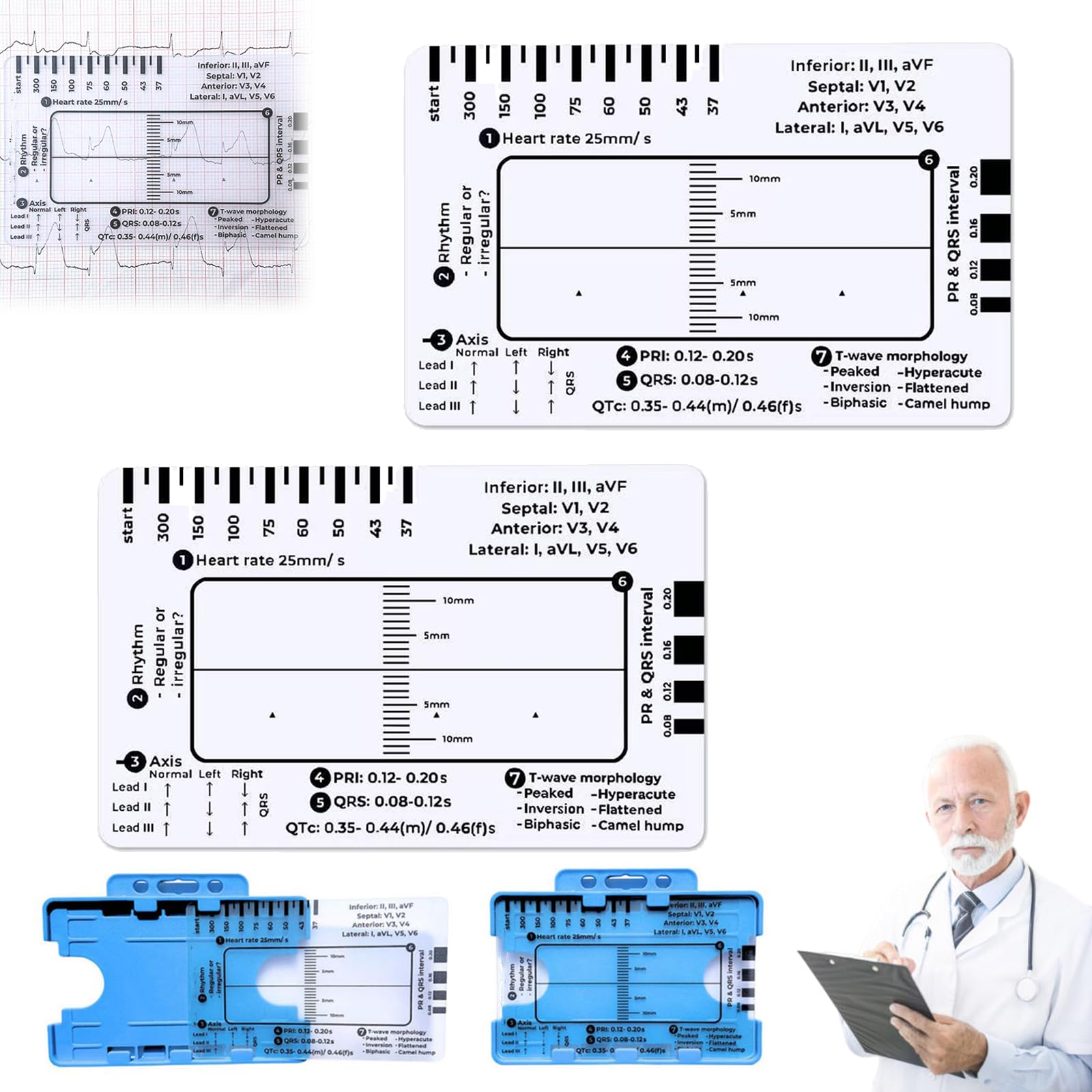 ECG 7 Step Ruler, ECG/EKG 7 Step Ruler Card for