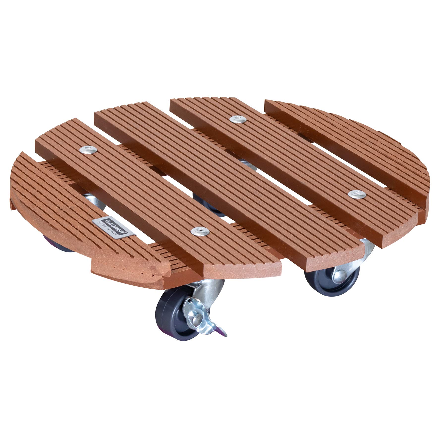 WAGNER Plant trolley WPC Ø 29 x 7,5 cm I Flower trolley for indoor + outdoor use I Container trolley made of FSC® wood plastic composite, terracotta I 2 breaks I Load capacity 100 kg - 20053501