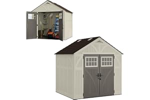Suncast 8x7 Ft. Outdoor Storage Shed - Large Resin Shed with Floor, Lockable Double Doors, & Skylights. 378 Cu Ft Tremont Garden Sheds & Outdoor Storage for Lawn Tools, Riding Mowers, Bikes, & More