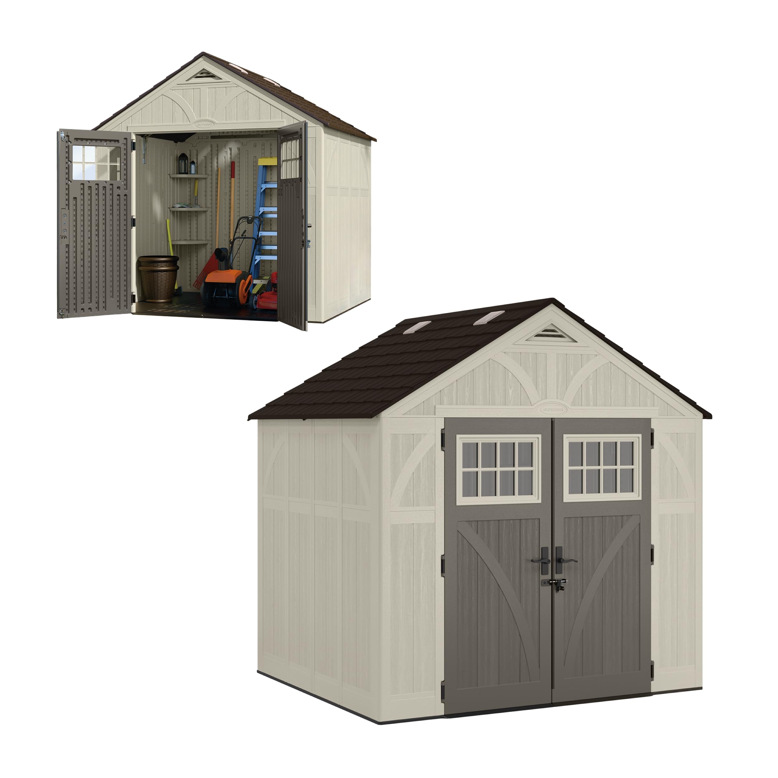 Photo 1 of  ***********FINAL SALE- NO RETURNS**********Suncast 8x7 Ft. Outdoor Storage Shed - Large Resin Shed with Floor, Lockable Double Doors, & Skylights. 378 Cu Ft Tremont Garden Sheds & Outdoor Storage for Lawn Tools, Riding Mowers, Bikes, & More