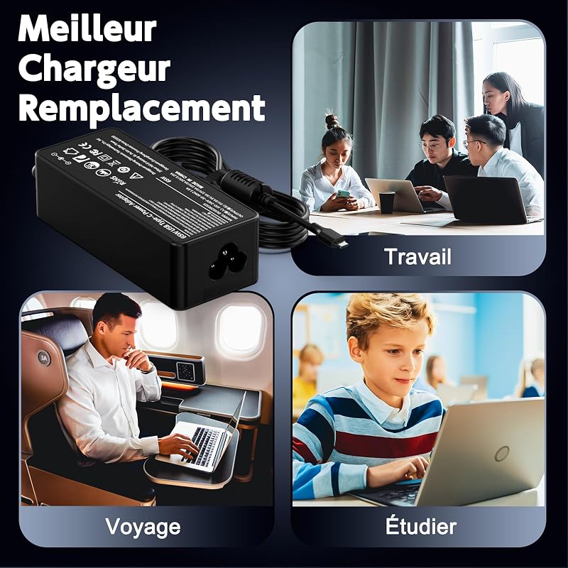 Chargeur USB C 65W pour Lenovo ThinkPad Type C Portable Adaptateur