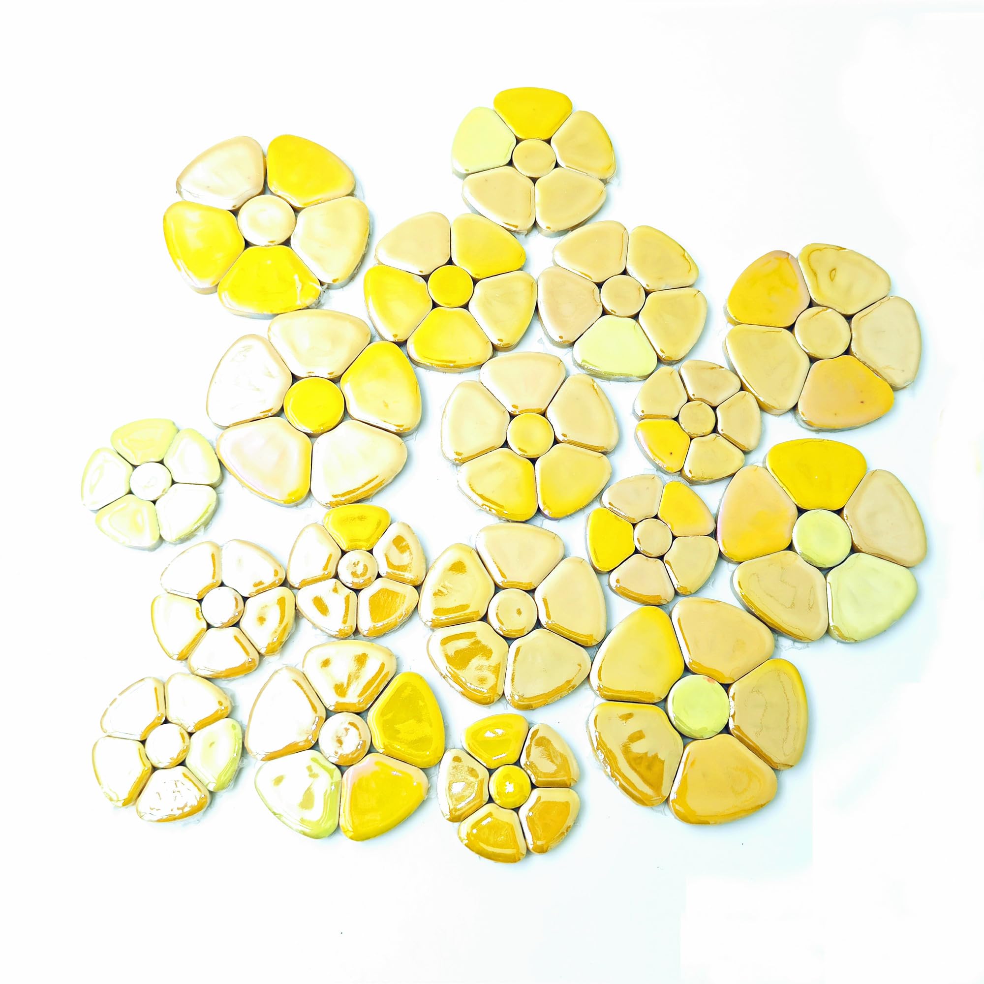 500g Random Iridescent Flower Ceramic Mosaic Tiles for DIY Crafts,3 Size Flowers Mosaic Pieces for Artwork,Photo Frames,Cups,Flower Pots,Fish Tank,Vases,Make Stepping Stones (Yellow)