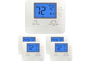 ELECTECK 5 Pack Non-Programmable Digital Thermostat for Home, up to 1 Heat/1 Cool with 4.5 sq. inch Display, Compatible with Single Stage Electrical and Gas/Oil System, White