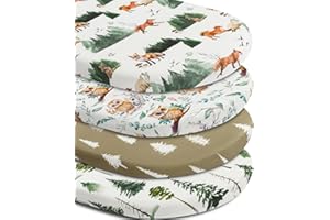4 Pack Woodland Neutral Bassinet Sheets Set Unisex Forest Animals Fitted Baby Toddlers Bassinet Sheets for Baby Boys or Girls
