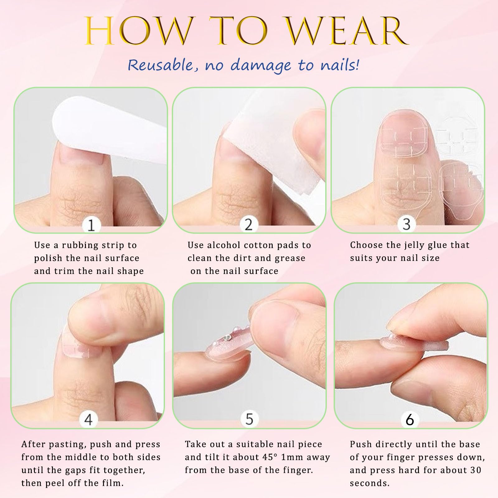 Square Press on Nails Short Sea Blue Fake Nails Glossy Acrylic Nails Press ons Full Cover False Nails with Golden Glitter Designs Glue Stick on Nails for Women Girls 24 Pcs - Image 7