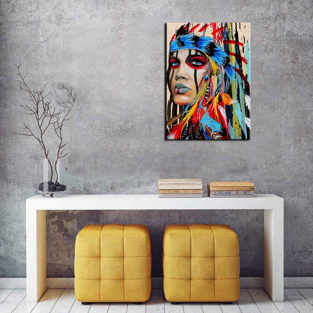 Amazon Co Jp Viivei インディアンガールチーフネイティブアメリカンキャンバスウォールアート フェザープリントギフト ホームデコ デカール 寝室用 防水 ポスター 写真 絵画 フレーム付き すぐに掛けられる 16 X24 Generic