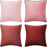 MONDAY MOOSE Decorative Throw Pillow Covers Cushion Cases, Set of 4 Soft Velvet Modern Double-Sided Designs, Mix and Match, Pillow Inserts Not Included (20x20 inch, Pink/Dark Pink)