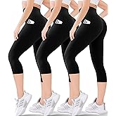 Blisset Women's High Waisted Capri Buttery Soft Tummy Control No See Through Workout Athletic Running Yoga Cycling