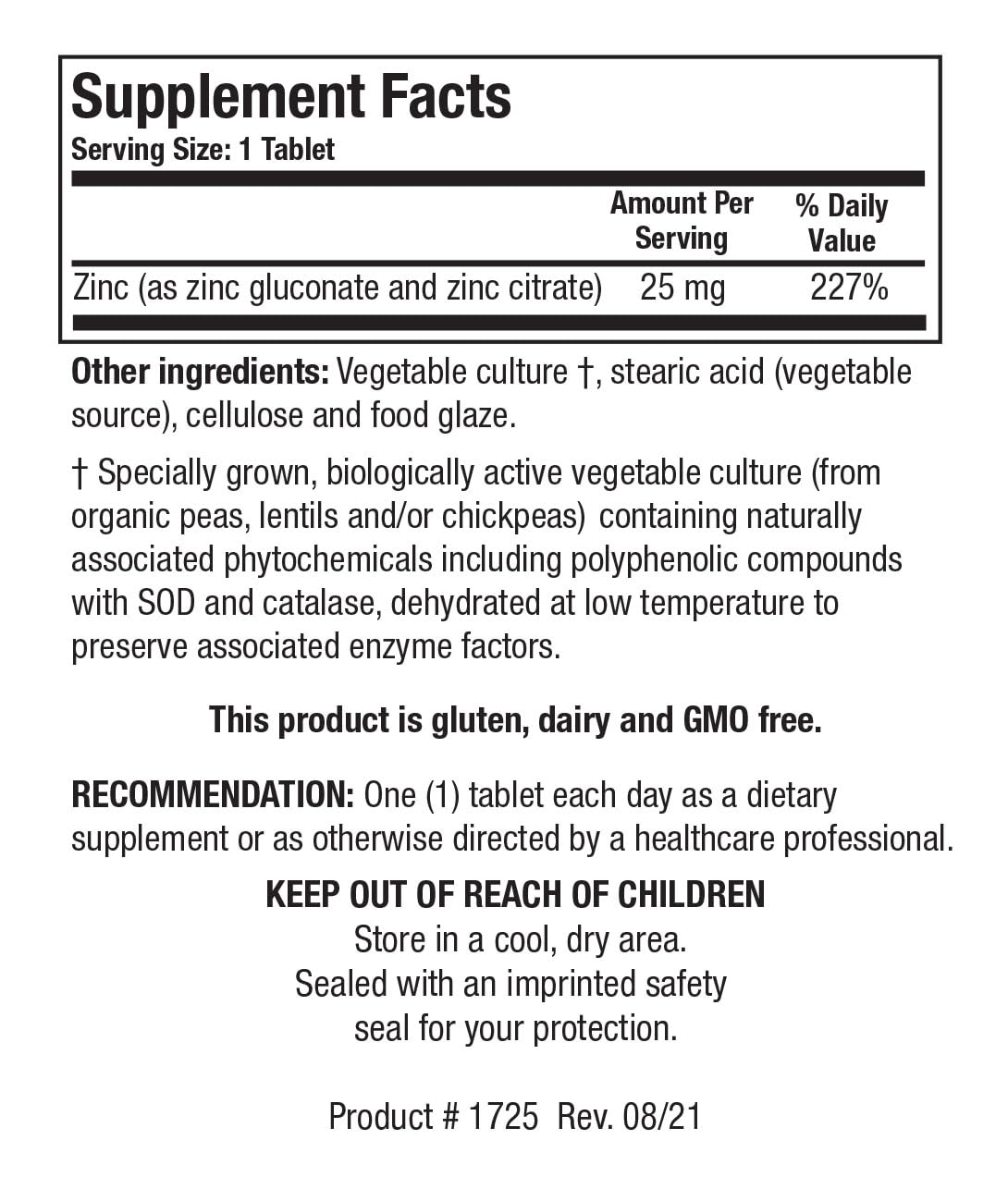 Biotics Research Zn-Zyme Forte 25 mg Zinc, Immune System Support, Optimal Cellular Function, Tablet-Based with Added antioxidants. 100 Tablets
