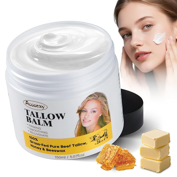 NEW BEEF TALLOW FOR FACE,HANDMADE WHIPPED TALLOW BALM WITH SHEA BUTTER,GRASS FED BEEF TALLOW FOR SKIN,ORGANIC BEEF TALLOW FACE MOISTURIZER,TALLOW AND HONEY BALM FOR DRY & SENSITIVE SKIN 5.07 OZ