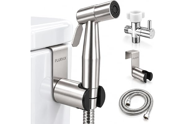 Plurvix Handheld Bidet Sprayer for Toilet, Adjustable Water Pressure | Stainless Steel Jet Spray Kit, Brass 7/8-Inch T-Valve