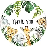 JarThenaAMCS 500 Pcs Jungle Thank You Stickers Roll Safari Animal Seal Stickers Watercolor Cartoon Self-Adhesive Label Decals for Scrapbook Envelope Decor Birthday Baby Shower