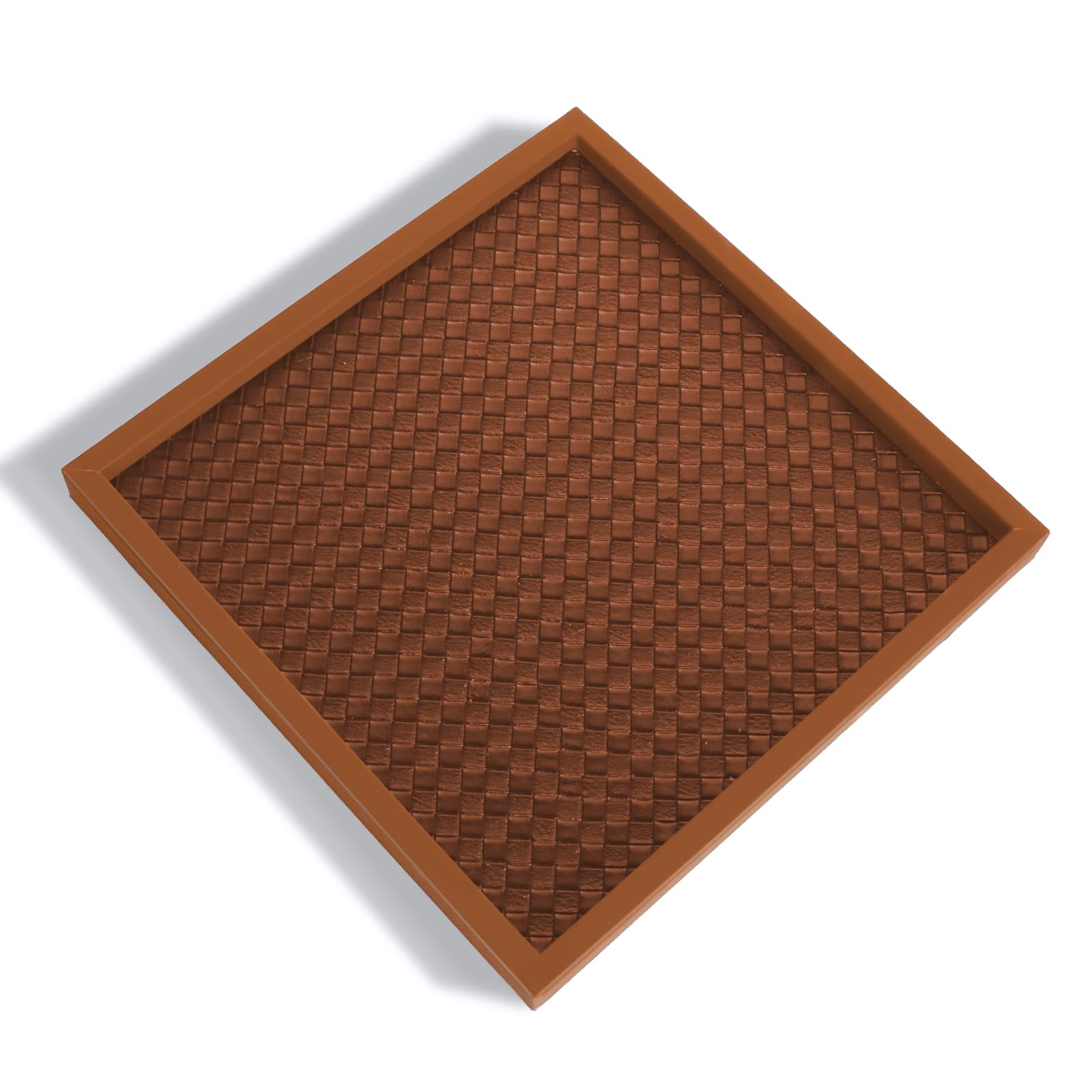 SANZIE Plaited Leather Tray for Jewellery Storage Table Organizer for Keys Phone Coin and Sundries. 10IN*10IN*1.7IN (Brown-Square)