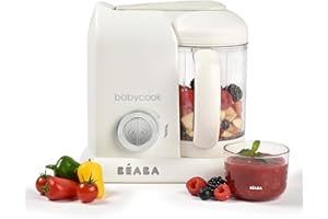 BÉABA BEABA Babycook Solo 4 in 1 Baby Food Maker, Puree Steamer and Blender for Purees, Grinder with Auto Steam Cooking, Lrg Capacity 4.5 Cups 27 Servings in 20 Mins, White